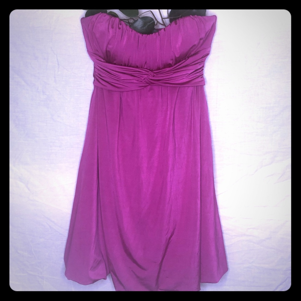 🌺 Silk Fuchsia Strapless Dress Large EUC